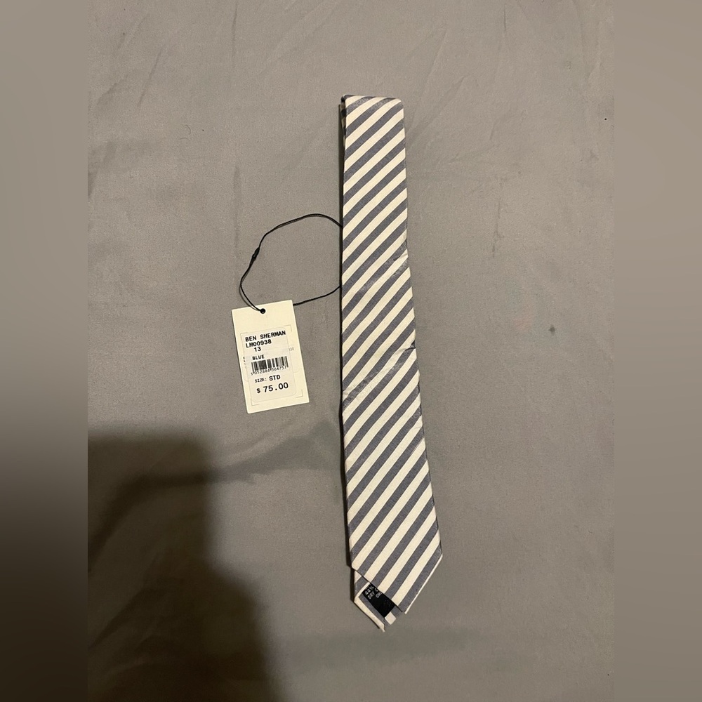 Ben Sherman Men's Tie in Gray and White Diagonal Stripes